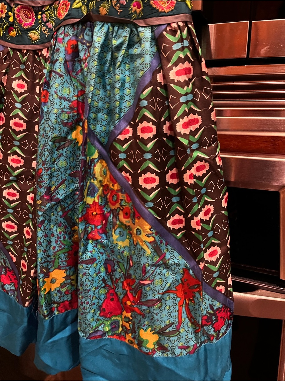 Johnny Was Silk Vibrant Floral Patchwork Sundress in Teal & Multi - Picture 3 of 16
